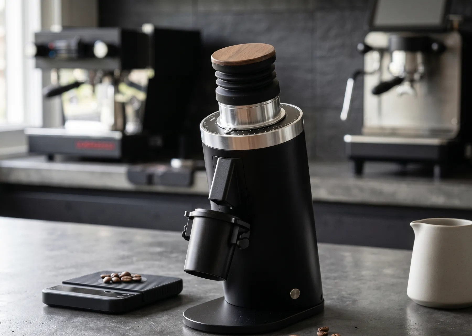 The Daily coffee bar — grinder, scale, and brewing gear